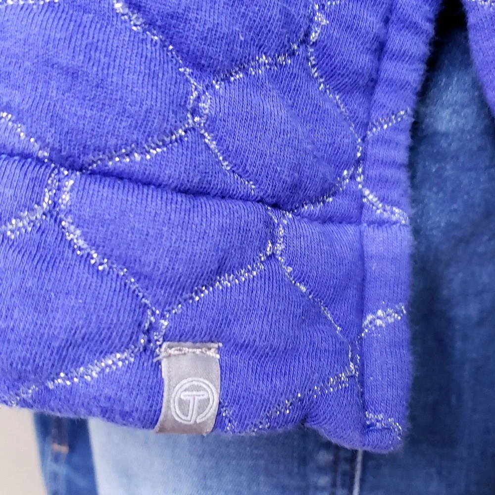 T By TALBOTS Quilted Blue Silver Zip Neck Pullover Top Size large - Picture 5 of 9